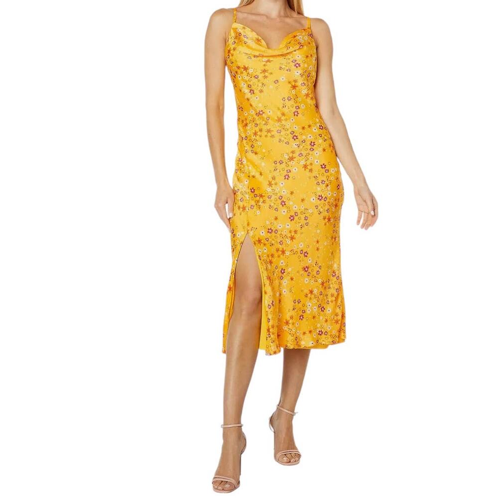 BCBGeneration dress floral cowl neck slip sleeveless yellow X-Small XS - Picture 1 of 5